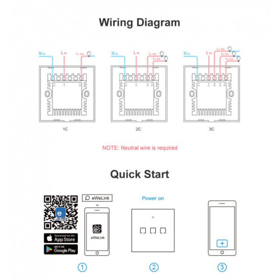 SONOFF T1 EU 1 VOIE  INTERRUPTEUR TACTILE WIFI INTELLIGENT